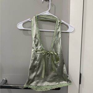 Satin Halter Top with Lace Trim